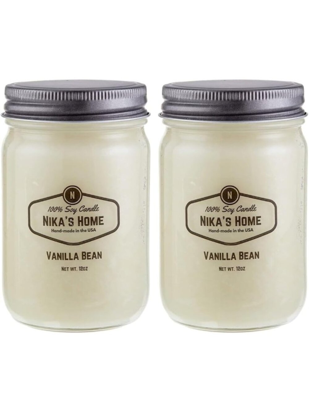 Hand Poured Vanilla Bean Soy Candles - 12oz Mason Jar, Long Lasting 50-60 Hours